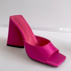 Women FLARE BLOCK Heel Pumps Vintage Retro Slide Sandal Shoes Size 36 fits 6US